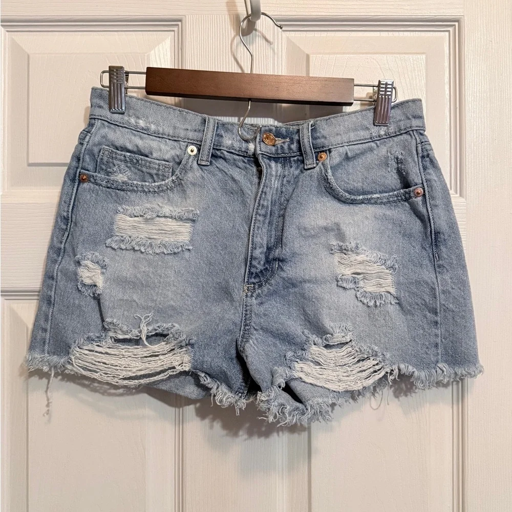 Altar'd State Light Blue Distressed Denim Cutoff Shorts - Picture 1 of 5